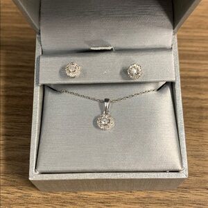 Zales Diamond 10K white gold necklace and earring set